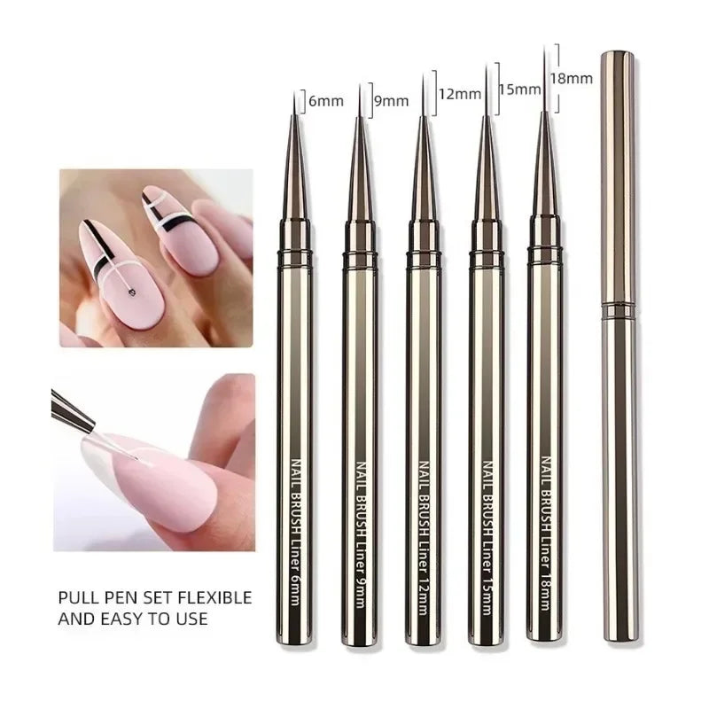 Nail Art Liner Brushes – Striping & Drawing Pens for Elongated Lines, 6–25mm Professional Manicure Design Tools