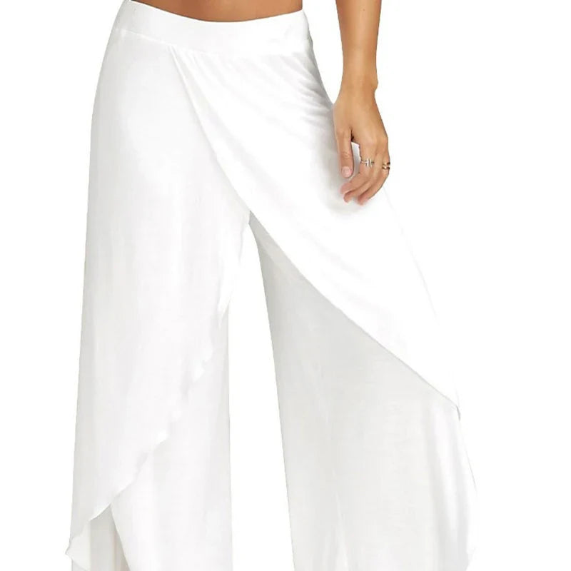 Women’s Wide Leg Yoga Pants – Elastic Waist, Casual Loose Fit, Split & Harem Style Fitness Trousers in Solid Colors