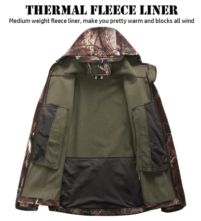 Men’s Silent Soft Shell Tactical Jacket | Waterproof, Warm Fleece Camouflage Hunting & Outdoor Hooded Coat