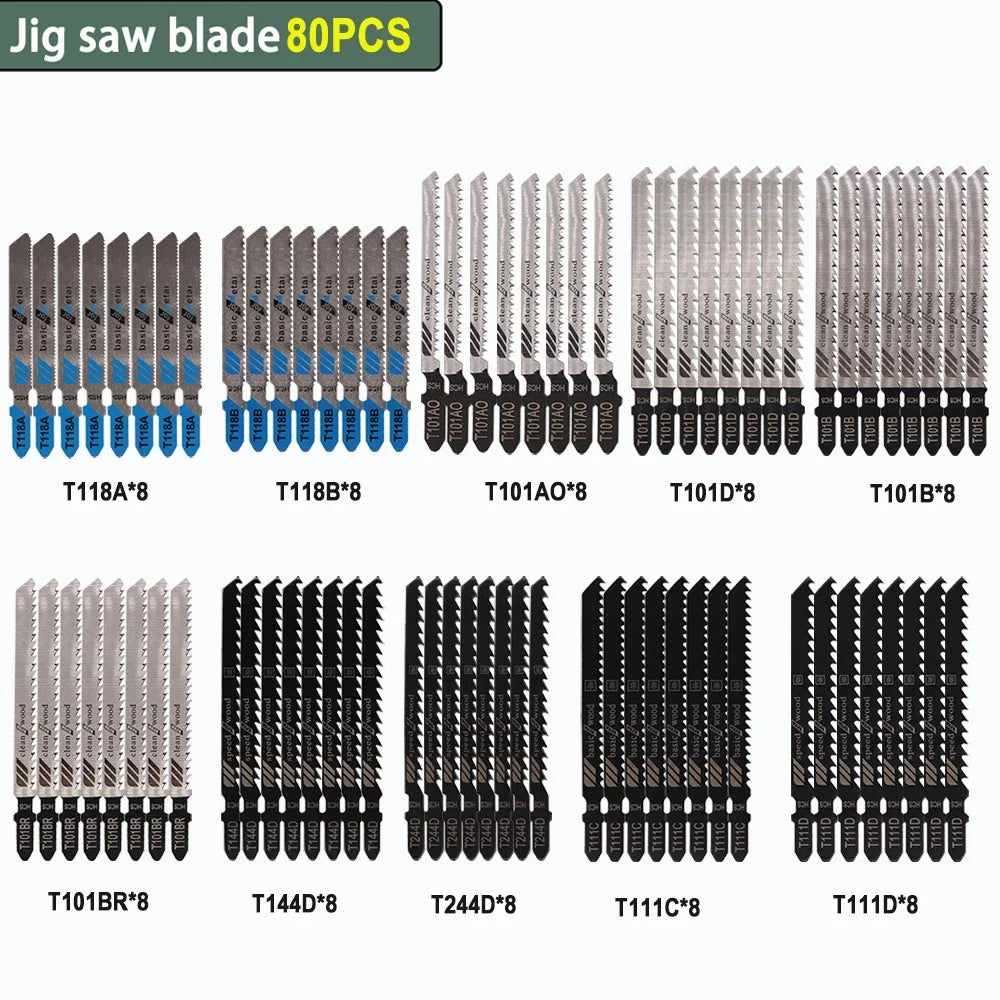 Jigsaw Blade Set T-Shank (10–100Pcs) – HCS/HSS Multi-Purpose Jig Saw Blades for Wood, Plastic & Metal Cutting Tool Accessories