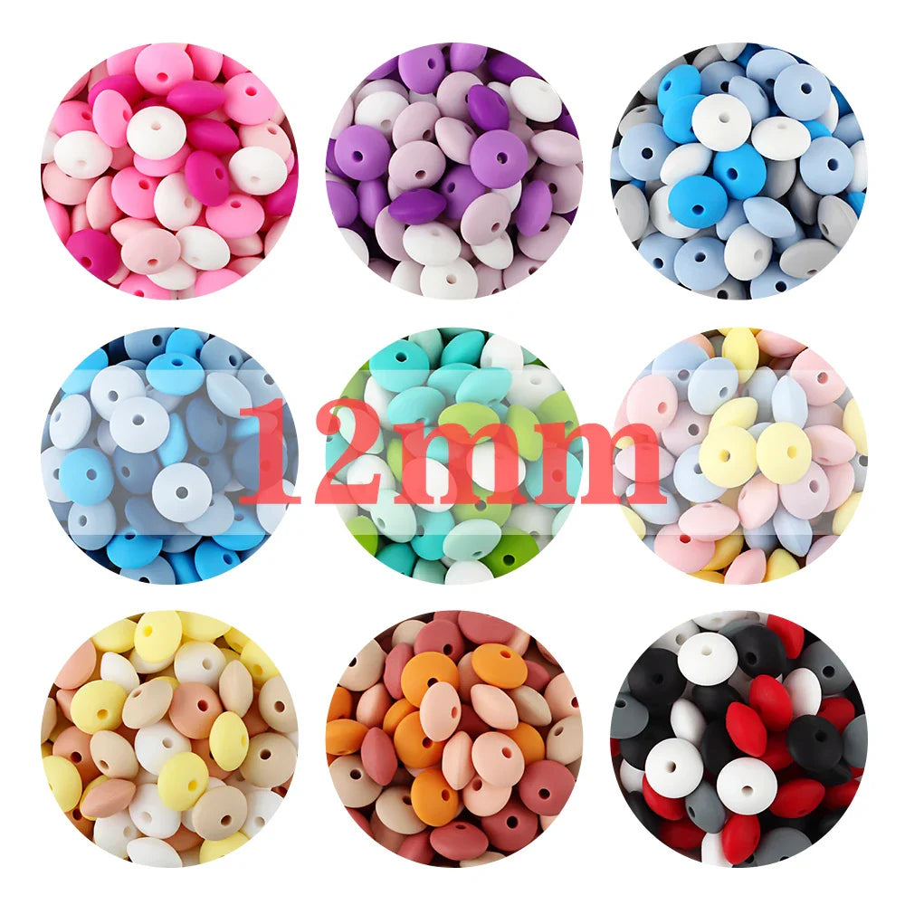 12mm Silicone Lentil Abacus Beads 50/100PCS – DIY Loose Focal Beads for Jewelry, Bracelets, Necklaces & Keychains