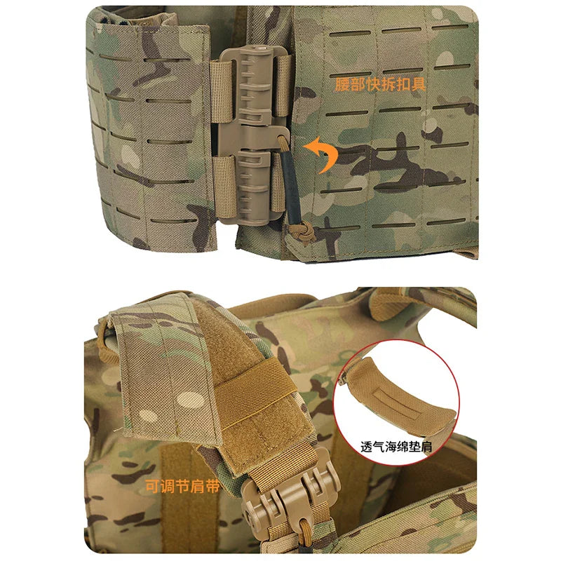 New Combat Vest 6094 – Quick Detachable Lightweight Laser Cut Tactical Vest, Black Gear for Protective Plate Carry