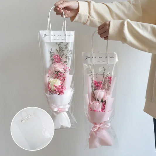5/10PCS Transparent Flower Wrapping Bags – Gift Packaging with Handle for Weddings, Birthdays, Candy & Flower Box Decor