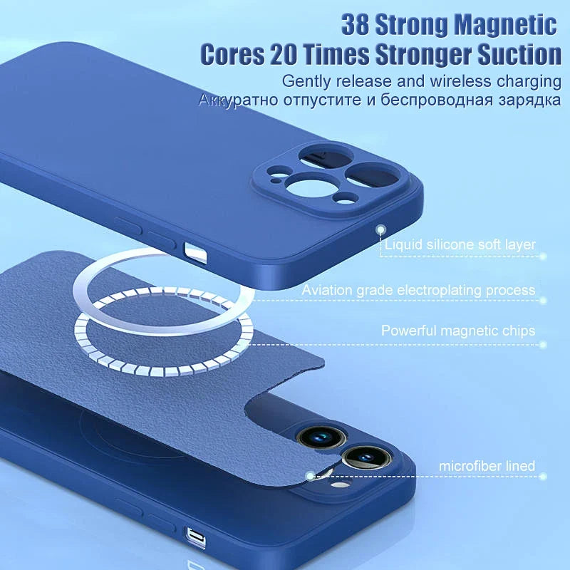 MagSafe Magnetic Silicone Case - Original Wireless Charging Cover for iPhone 15 14 13 12 11 Pro Max Mini X XR XS 8 Plus