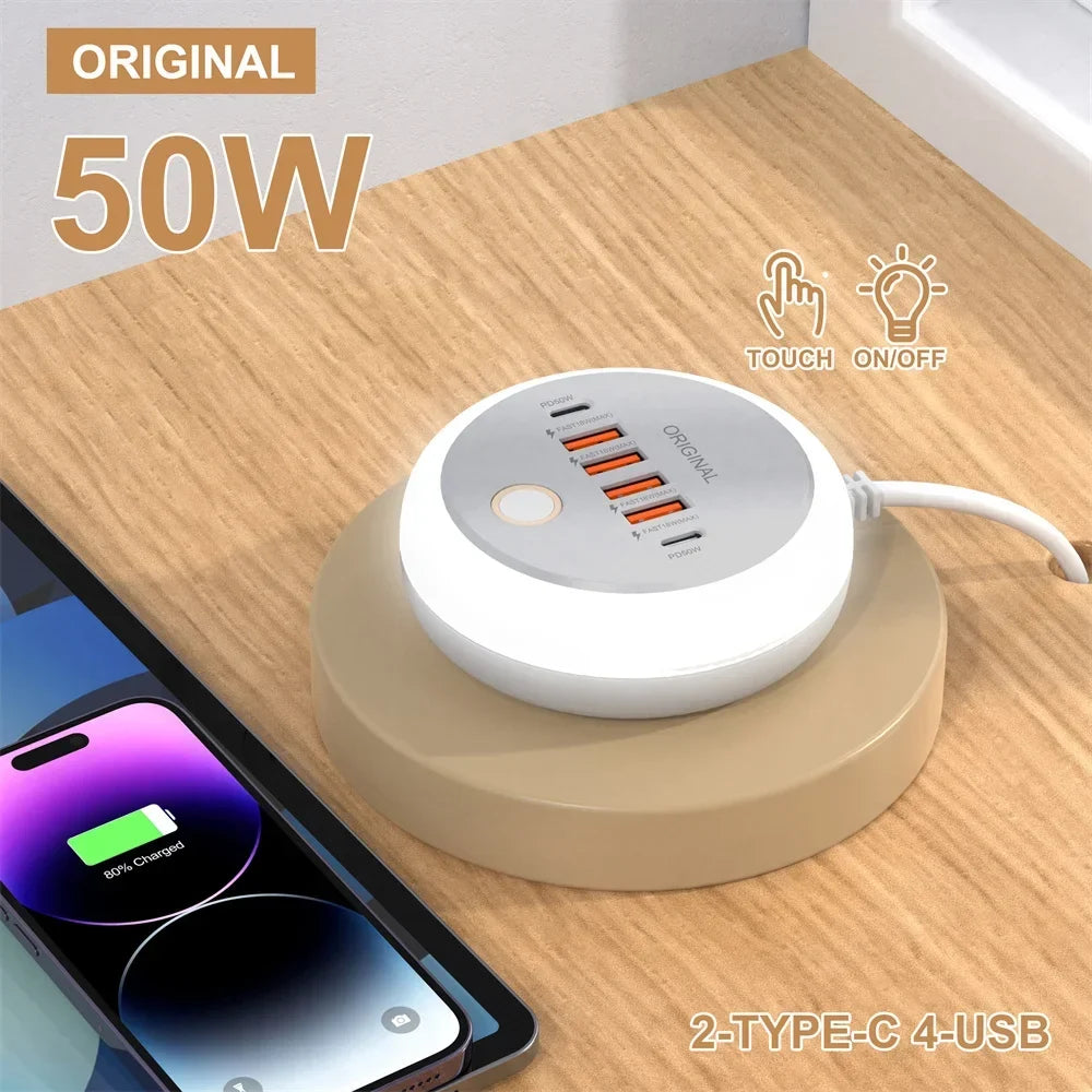 50W USB-C Power Strip Charger - Multi-Port Fast Charging Wall Adapter for iPhone 12/13 & Mobile Devices