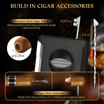 4-in-1 Cigar Cutter Guillotine – Straight Cut, V Cutter, Punch & Draw Enhancer, Stainless Steel Cigar Clippers