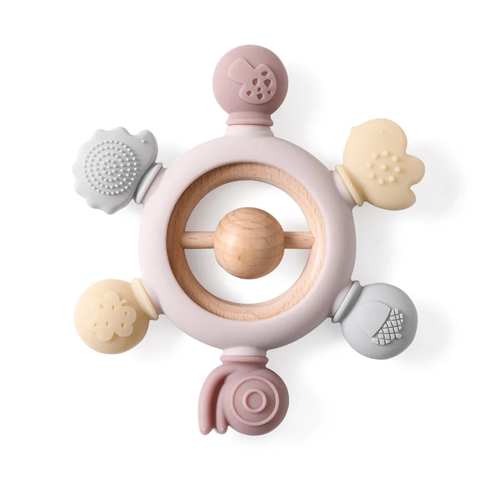 Baby Silicone Teether Toy - Cartoon Rattle Gum Relief Infant Teething Accessory for 0-12 Months