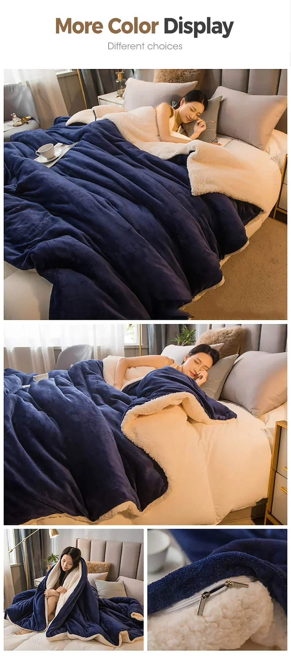 Wool Throw Blanket – Double-Sided Warm Winter Bedspread for Queen Beds & Camping