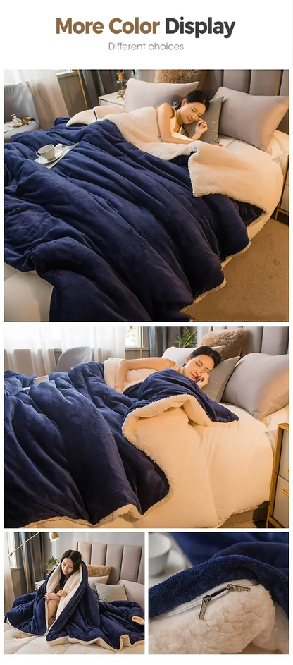 Wool Throw Blanket – Double-Sided Warm Winter Bedspread for Queen Beds & Camping