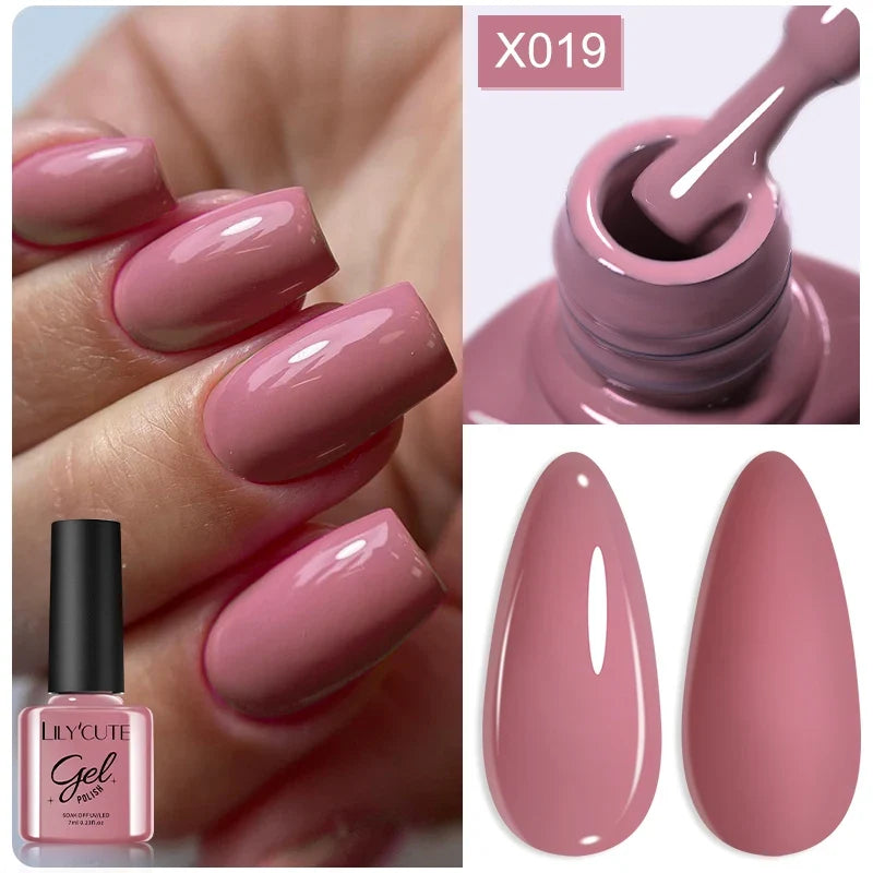 LILYCUTE Solid Color Gel Nail Polish 7ml - Semi-Permanent Soak Off UV LED Gel Varnish for Nail Manicure Art