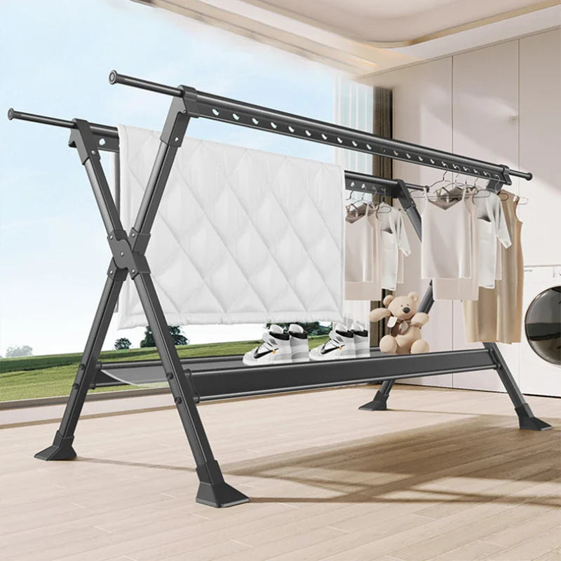 Floor-to-Ceiling Aluminum Drying Rack — Foldable Outdoor & Indoor Clothes Organizer for Kids' Clothing