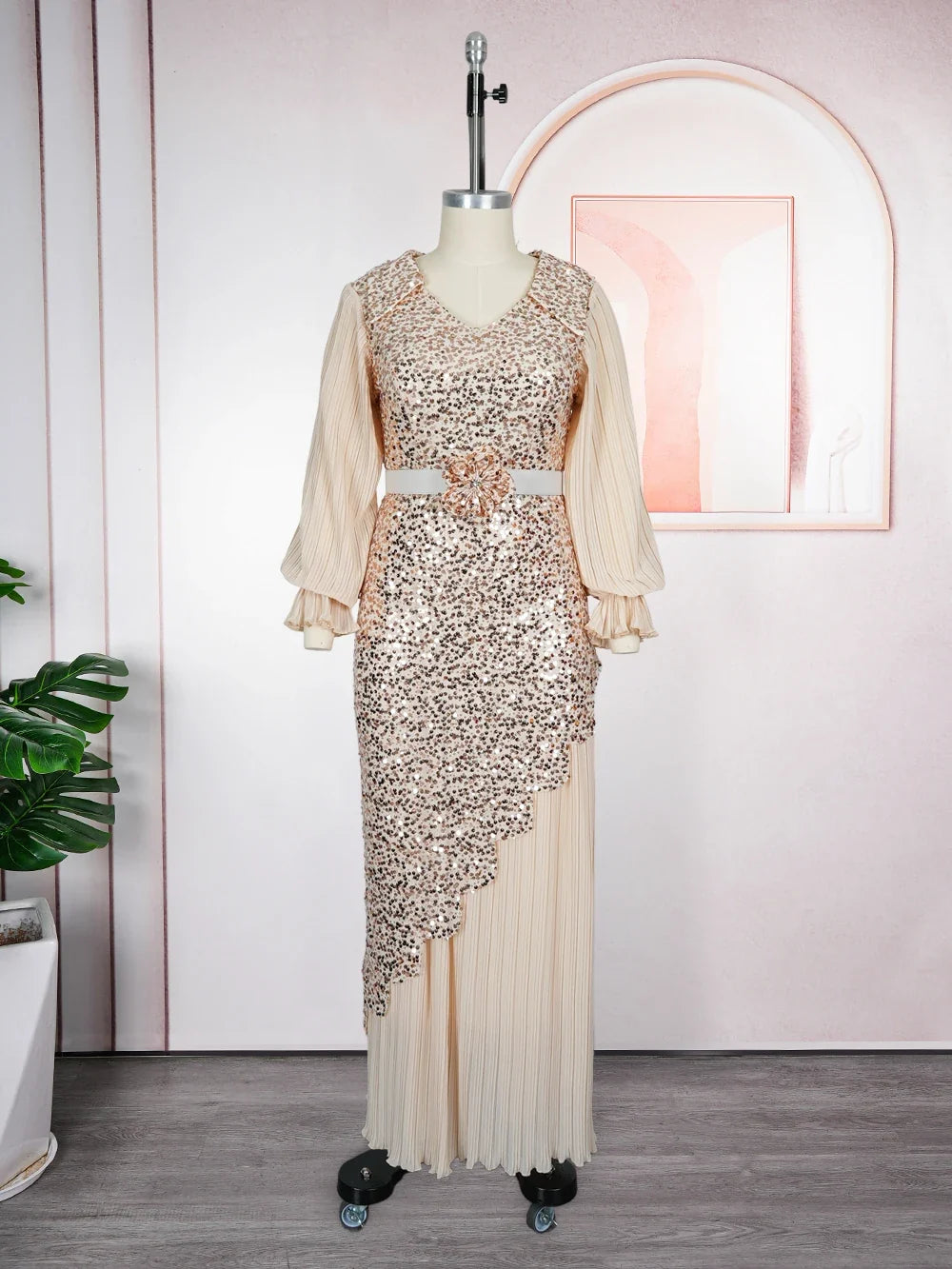 Elegant African Dresses for Women - Plus Size Sequin Dashiki Ankara Maxi Evening Party Dress