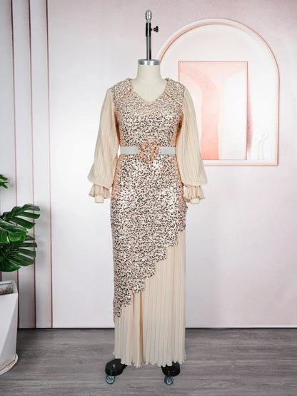 Elegant African Dresses for Women - Plus Size Sequin Dashiki Ankara Maxi Evening Party Dress