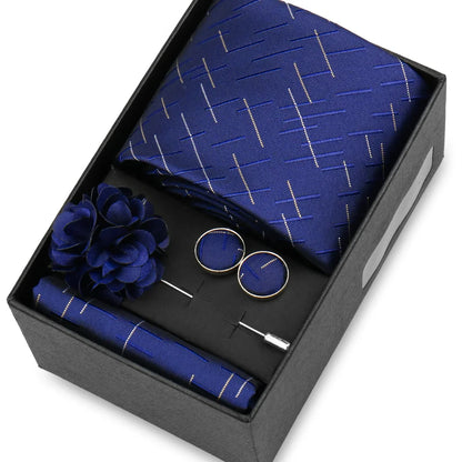 Elegant Men’s Necktie Gift Set - Fashion Tie with Handkerchief, Cufflinks & Brooch Pin Accessories for Business & Wedding