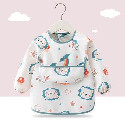 Waterproof Long Sleeve Baby Feeding Bib - Toddler Apron Smock with Food Catcher Pocket for Mess-Free Mealtime
