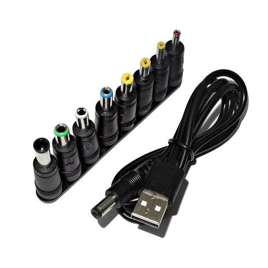 USB to DC Power Cable - 5V Charging Cord with 8 Connector Tips for CCTV & TV Box Devices