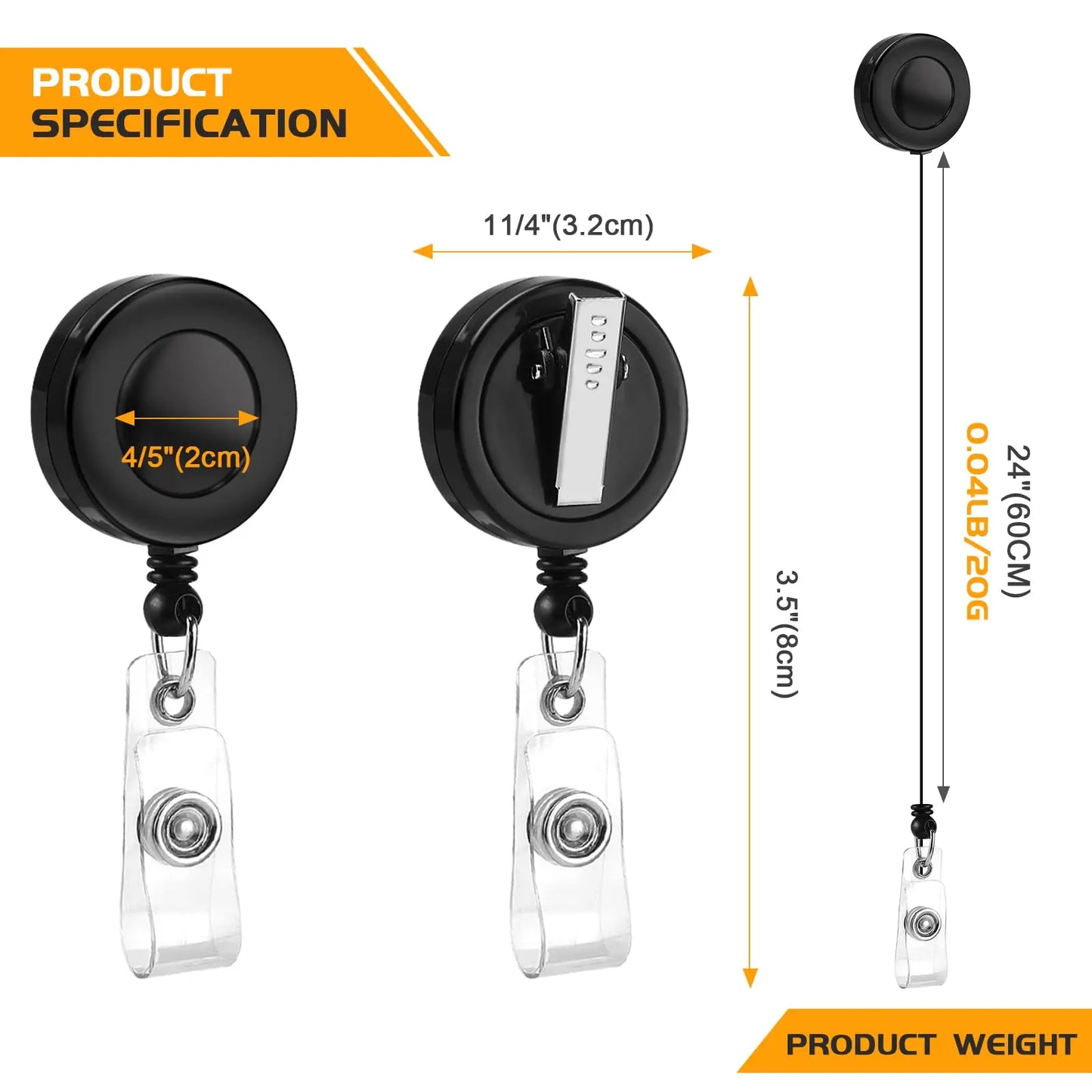 5 Pack Retractable Badge Reels - Swivel Alligator Clip ID Holder with Multitool Carabiner Keychain Design