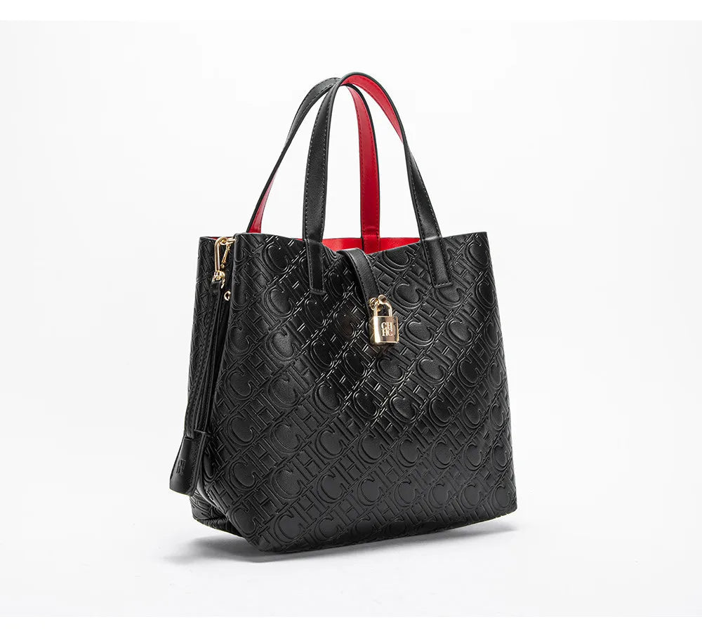 CH Fashion Women’s Shoulder Bag – Large Capacity Casual PU Leather Handbag with Embossed Letters