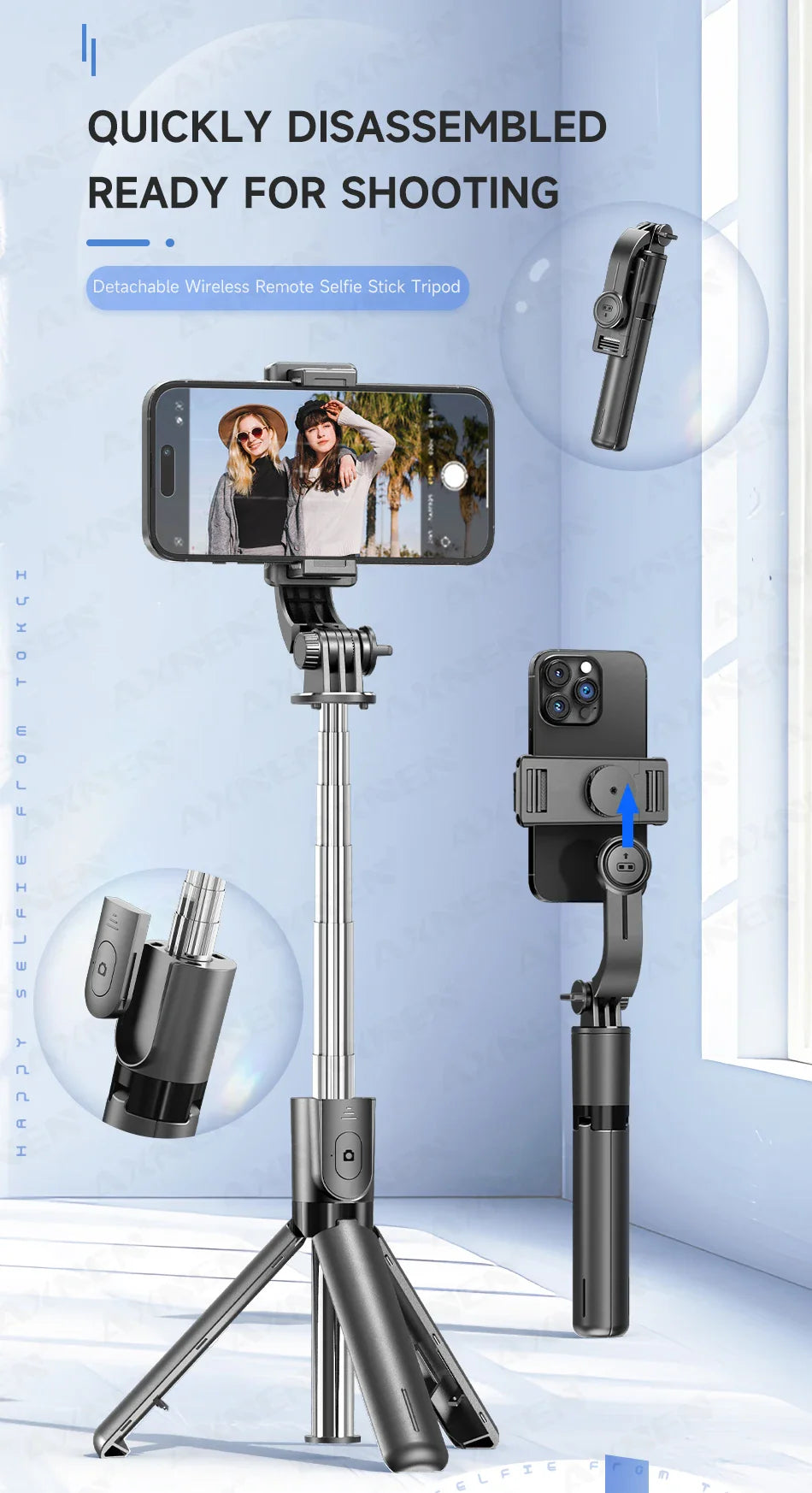 Bluetooth Selfie Stick Tripod with Wireless Remote and Phone Holder – Adjustable Desktop Stand for iPhone & Android, Optional Fill Light