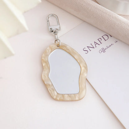 Mini Resin Makeup Mirror Keychain - Irregular Portable Touch-Up Mirror Bag Charm for Purses & Backpacks