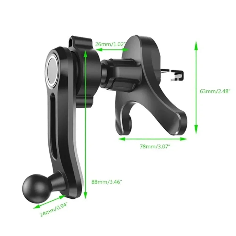 17mm Ball Head Car Phone Holder - 360° Rotatable Air Vent Clip Mount with Anti-Shake Y-Shaped Base