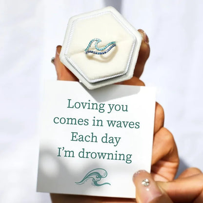 YILUOCD Blue Wave CZ Ring - Adjustable Cubic Zirconia Ocean Inspired Sea Wave Jewelry Gift for Women