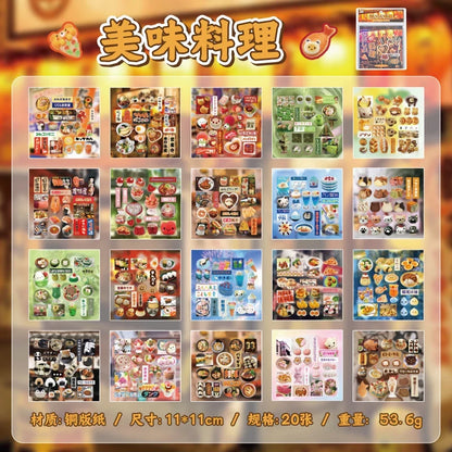 20 Sheets PET Cartoon Sticker Book - Retro Decorative Stickers for Scrapbooking Diary DIY Stationery Supplies