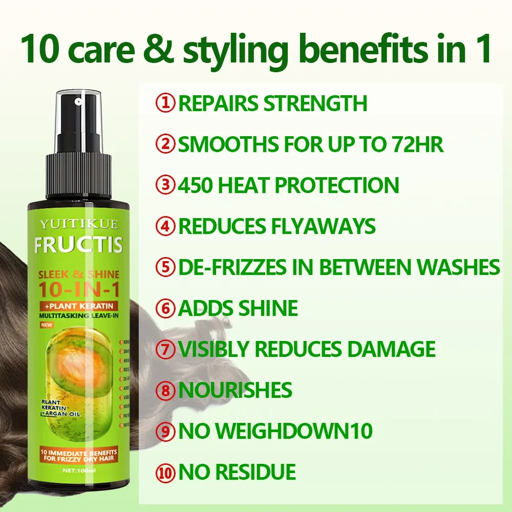 10-in-1 Keratin Hair Spray - Plant-Based Repair Treatment for Dry, Frizzy & Smoothing Hair Care