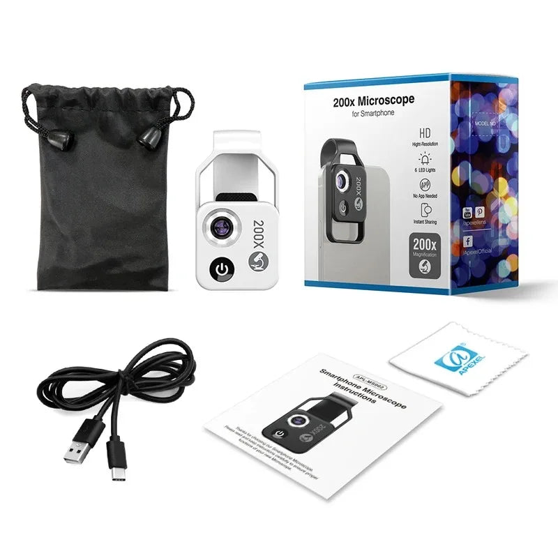 100X/200X Microscope Phone Lens with Clip – Magnifier for Plants, Insects, Hair, Skin, Jewelry & Jade Inspection