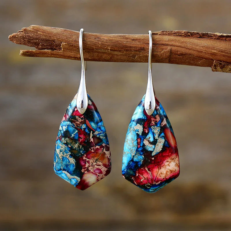 Bohemian Natural Stone Geometric Earrings - Luxury Emperor Stone Pendant Jewelry for Women