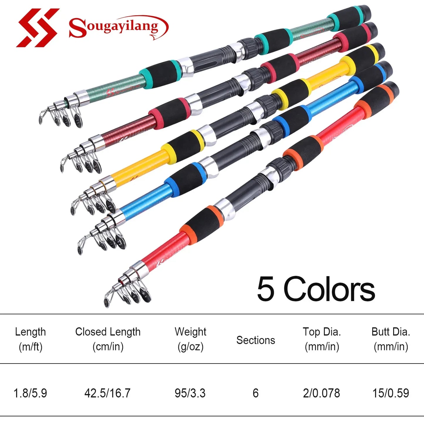Sougayilang 1.8M Telescopic Fishing Rod - Durable Fiberglass Spinning Rod for Kids & Carp Fishing