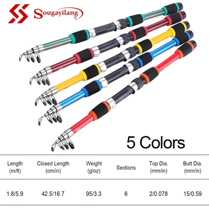 Sougayilang 1.8M Telescopic Fishing Rod - Durable Fiberglass Spinning Rod for Kids & Carp Fishing