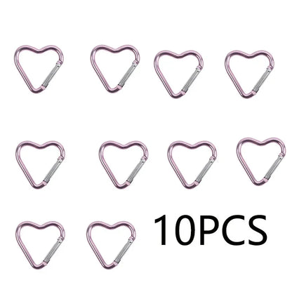 10PCS Heart Shape Aluminum Carabiner Clips - Tactical Keychain Hooks for Outdoor Gear, Water Bottles & EDC Tools