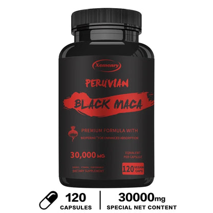 Maximum Strength Black Maca Root 30,000mg Capsules – Peruvian Maca Extract Supplement for Energy, Vitality & Wellness Support