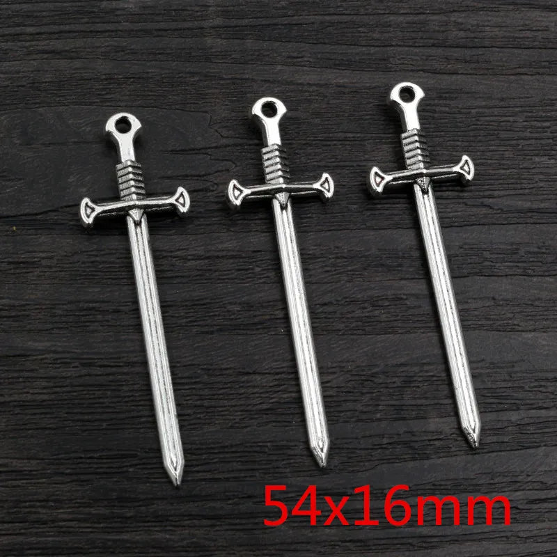 10pcs Antique Silver Sword Charms - DIY Jewelry Making Pendants Necklace Craft Accessories Findings