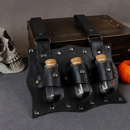 Medieval Alchemy Vial PU Belt – Hanging Potion Pouch for Magic Costume, Cosplay & Healer Kit Props