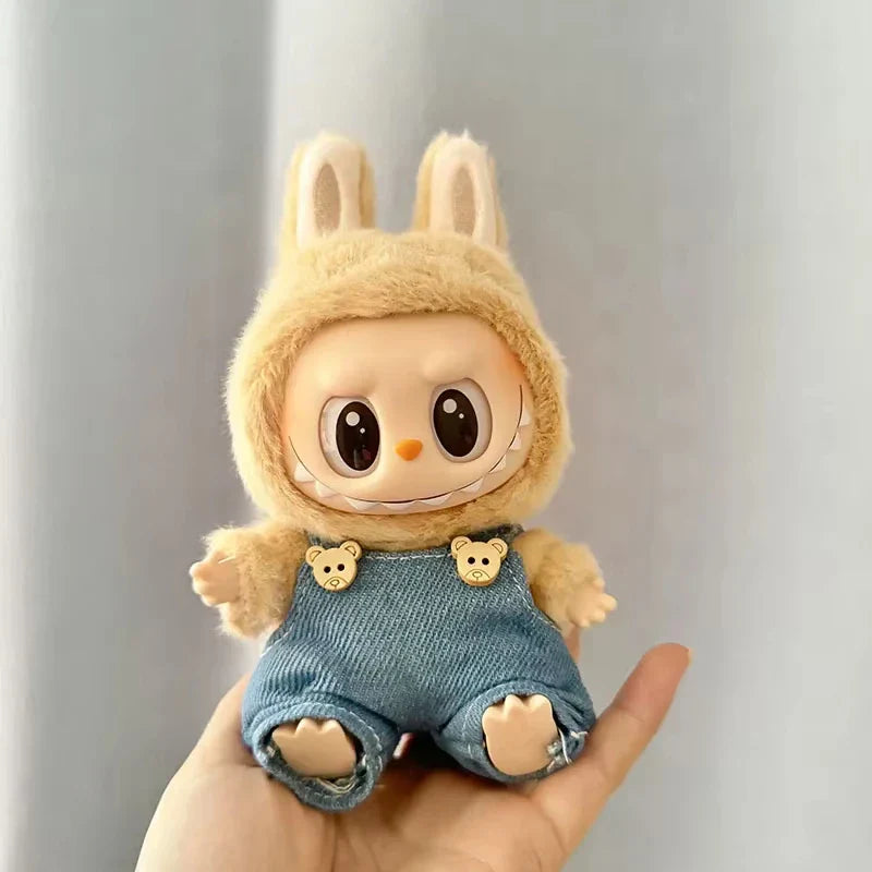 17cm Mini Plush Doll Clothes — Kpop EXO Labubu I & II Idol Doll Outfit Set, Overalls for Sitting & Party, Doll Accessories Gift