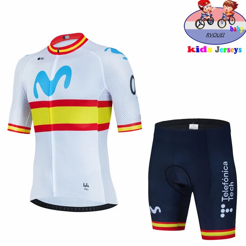 Kids Cycling Jersey Set - Baby Movistar Team Style Road Bike Shirt and Pants Suit for Boys and Girls MTB Riding