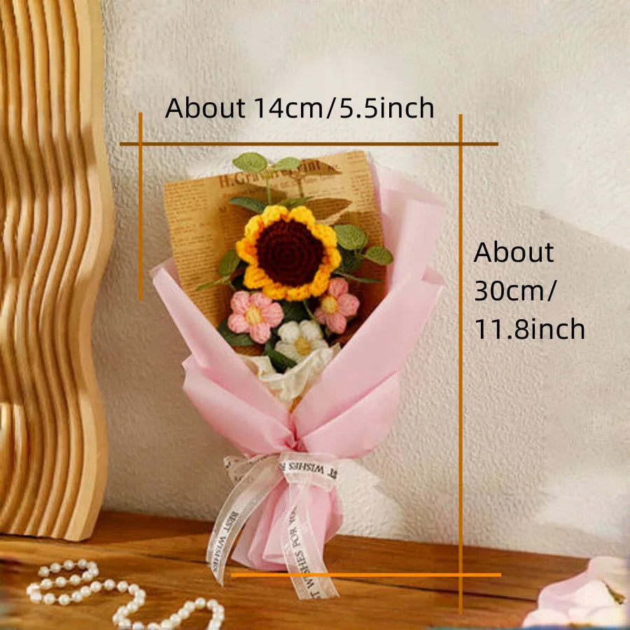Efun Handmade Crochet Flower Bouquet — Sunflower & Daisy Arrangement for Valentine’s, Wedding, Anniversary, Mother’s Day & Birthday Gift