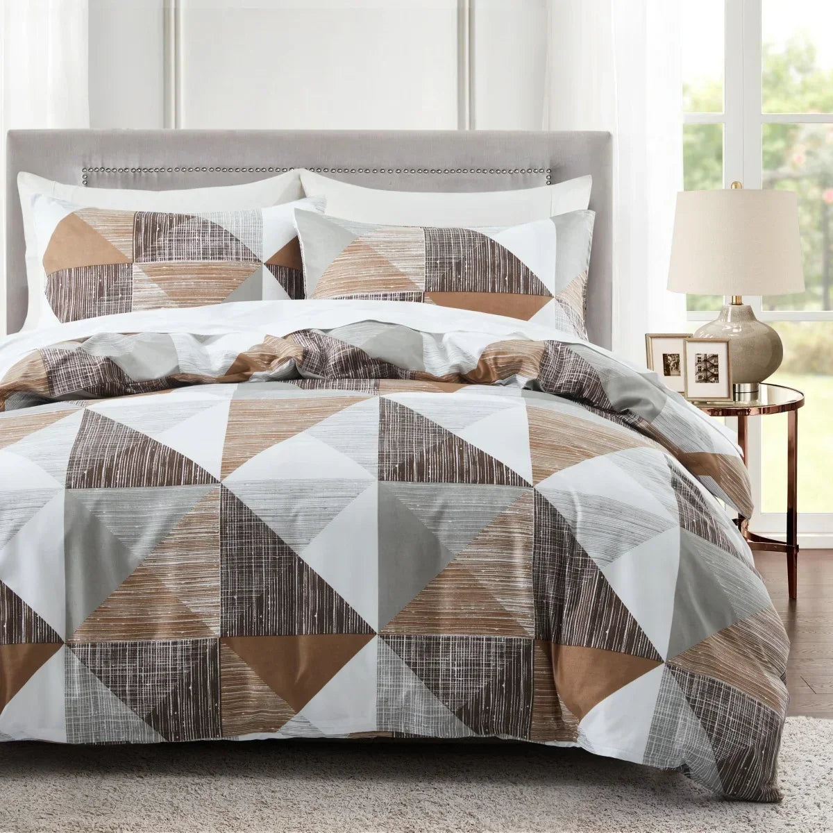 Grey Feather Duvet Cover Set – Full/Queen Boho Bird Plume Luxury Soft Reversible Comforter for Kids & Teens