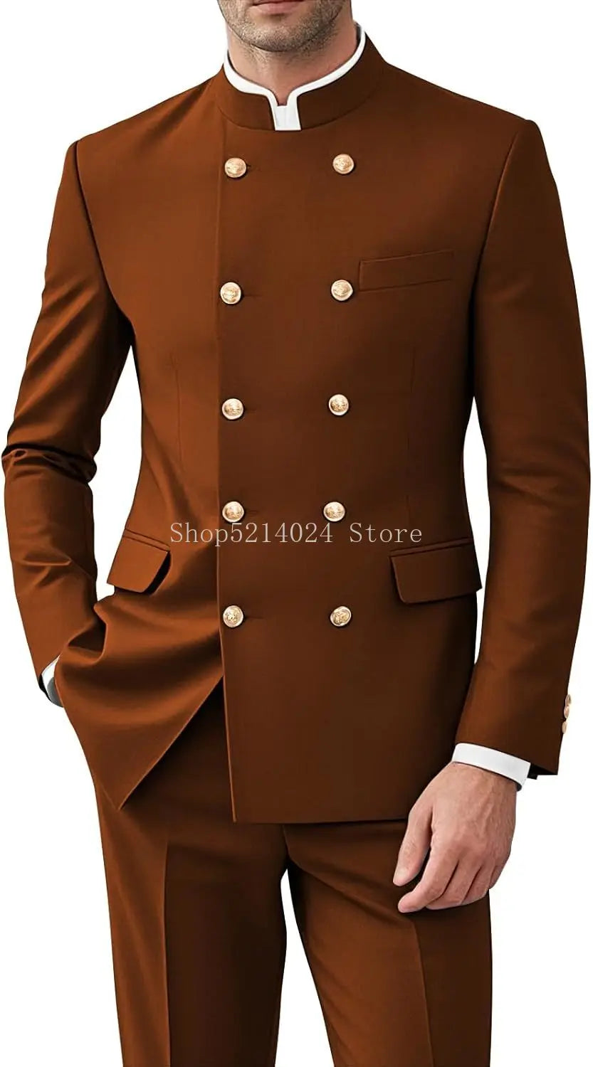 Men's 2-Piece Suit Set - Gold Button Jacket and Pants for Weddings & Formal Events