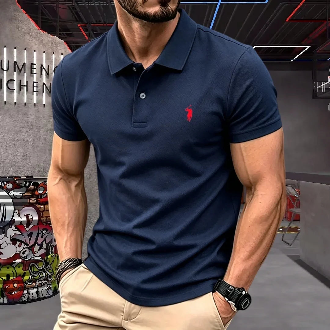 Men's 100% Cotton Luxury Polo Shirt - 2026 Summer Pony Embroidered Golf Casual Top