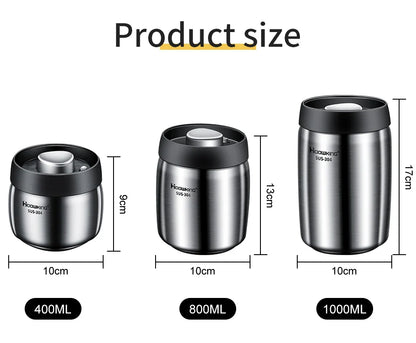 Vacuum Sealed Coffee Bean Storage Tank – 304 Stainless Steel Moisture-Proof Food Jar for Home