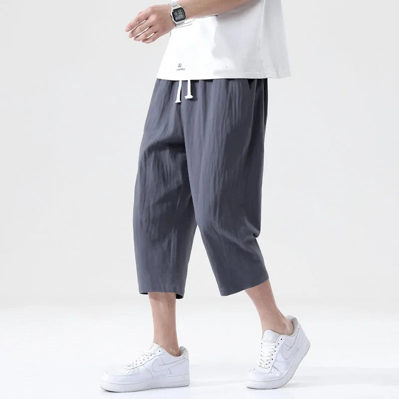 Men's Cotton Blend 3/4 Length Shorts - Casual Loose Fit Drawstring Summer Shorts with Pockets
