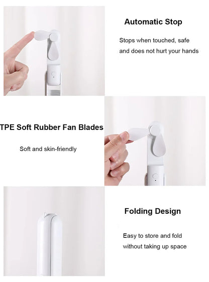 Portable Mini Handheld USB Fan – Rechargeable Folding Pocket Fan with Battery, Cooling Hand Fan and Power Bank Function