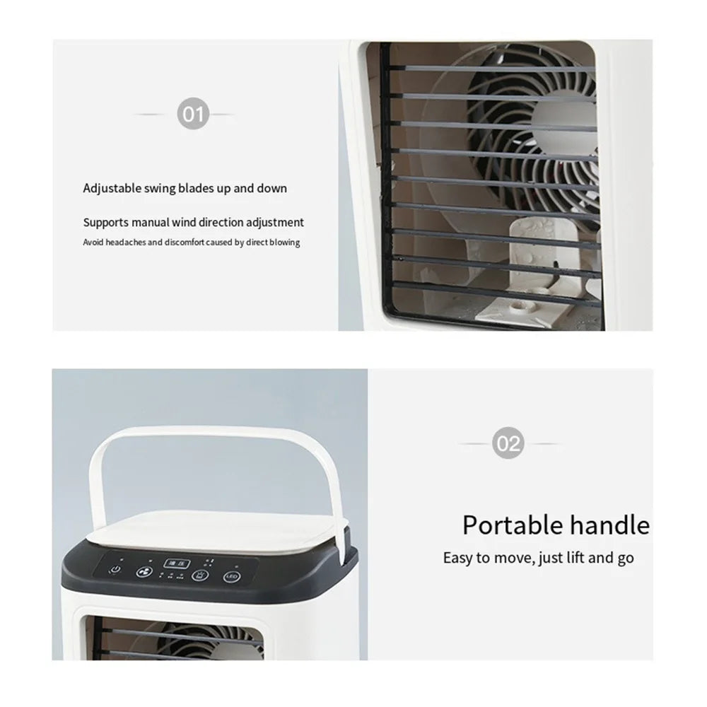 USB Portable Mini Air Conditioner Fan – 3-Speed Desktop Cooling Fan with LED Night Light, Air Cooler for Home, Office, and Camping
