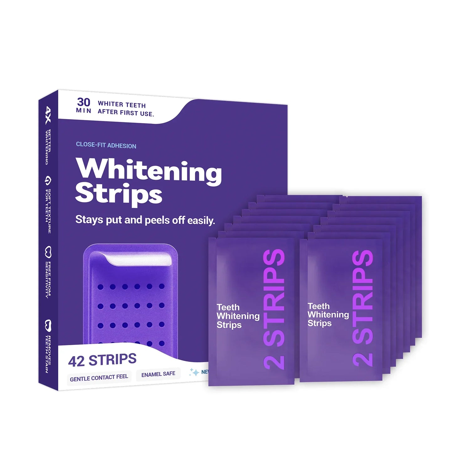 Purple Teeth Whitening Strips - Advanced Whitening Gel for Yellow Teeth Stain Removal & Bright Smile Care