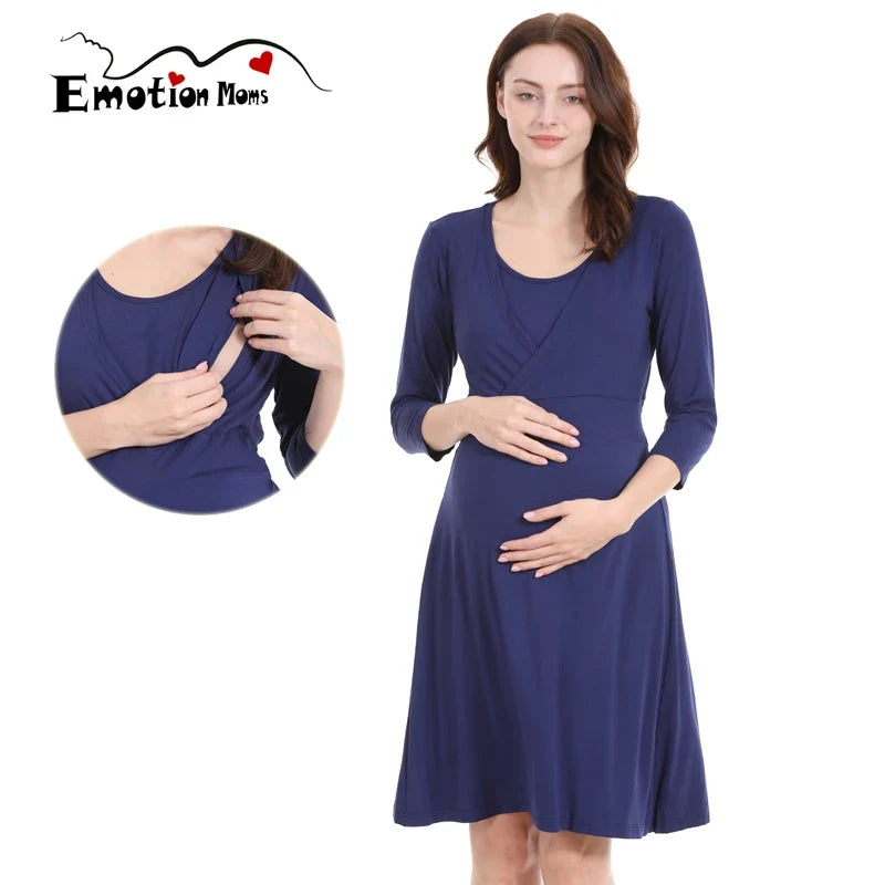 Maternity Nursing Dress - Comfortable Breastfeeding Nightgown for Pregnancy & Postpartum Wear