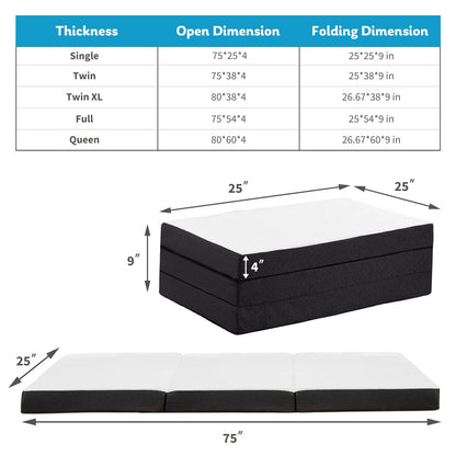 JHK Three-Fold Portable Floor Bed – CertiPUR-US Certified, Soft & Flexible Zipper Mattress for Travel, Camping, and Yoga