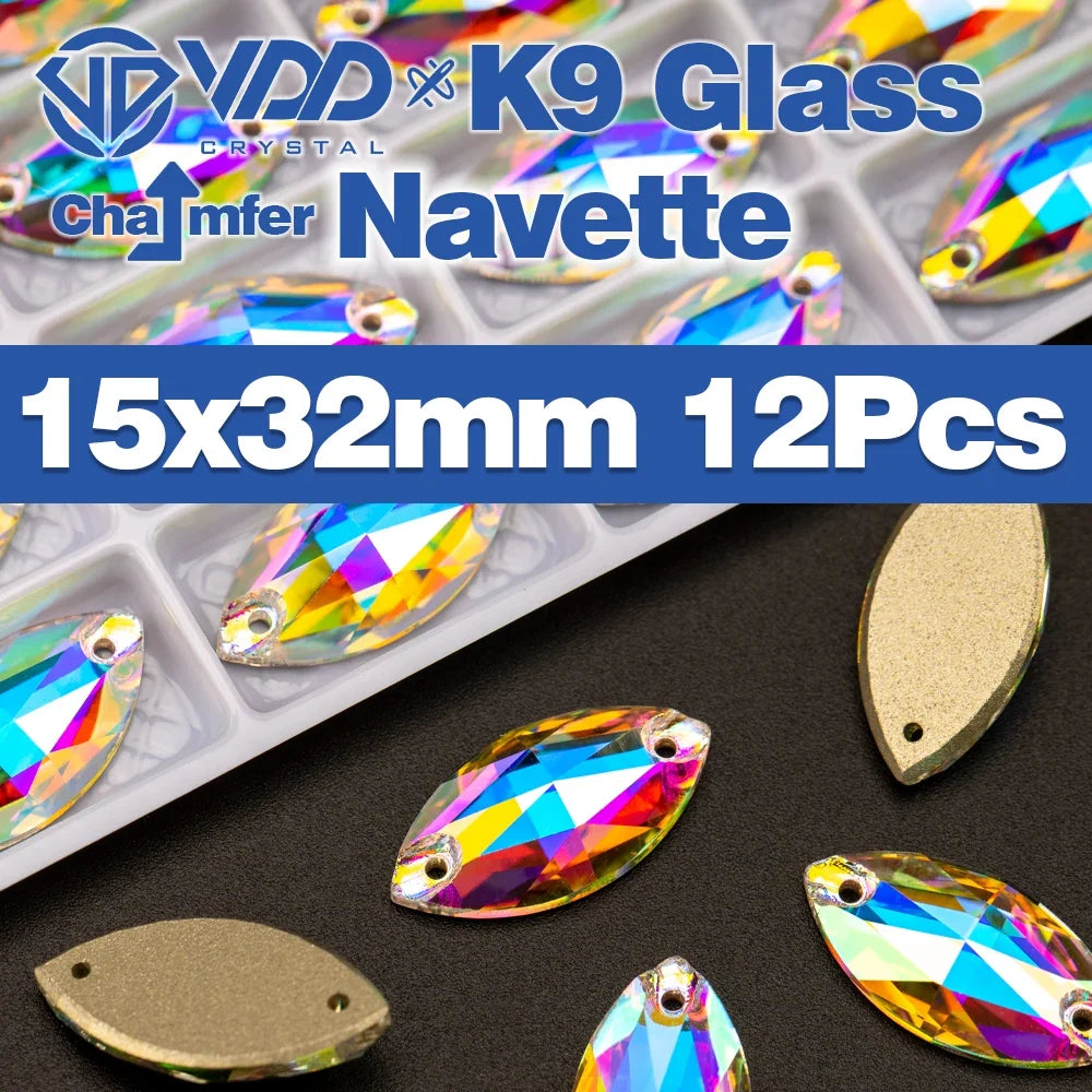 AAAAA K9 Glass Sew-On Rhinestones - AB Crystal Flatback Stones for Wedding Dress & Clothing Accessories